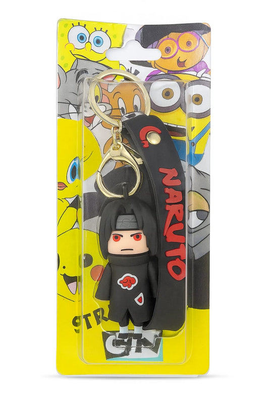 Itachi Uchiha Keychain – Naruto Anime Rubber Key Ring with Black "Naruto" Strap & Gold Clasp